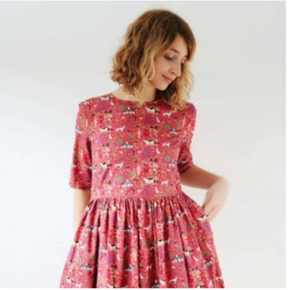 Vintage Style Novelty Folk Animal Farm Print Dress